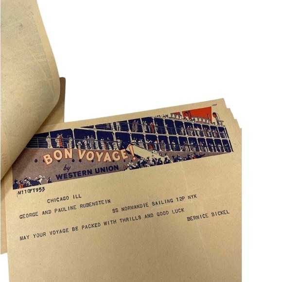 Western Union Bon Voyage Telegrams SS Normandie NYK Vintage Lot of 8 Maritime - Picture 7 of 15